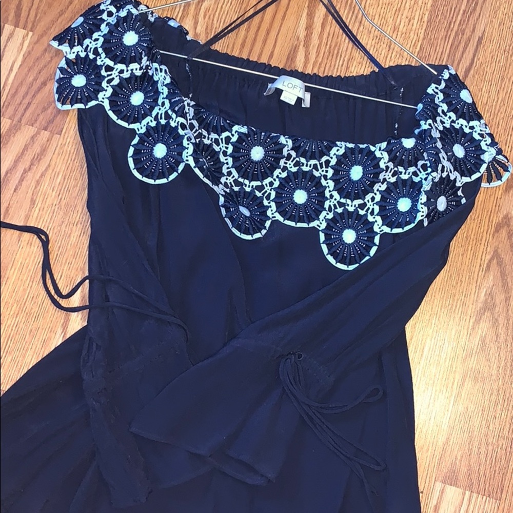 LOFT off the shoulder navy dress